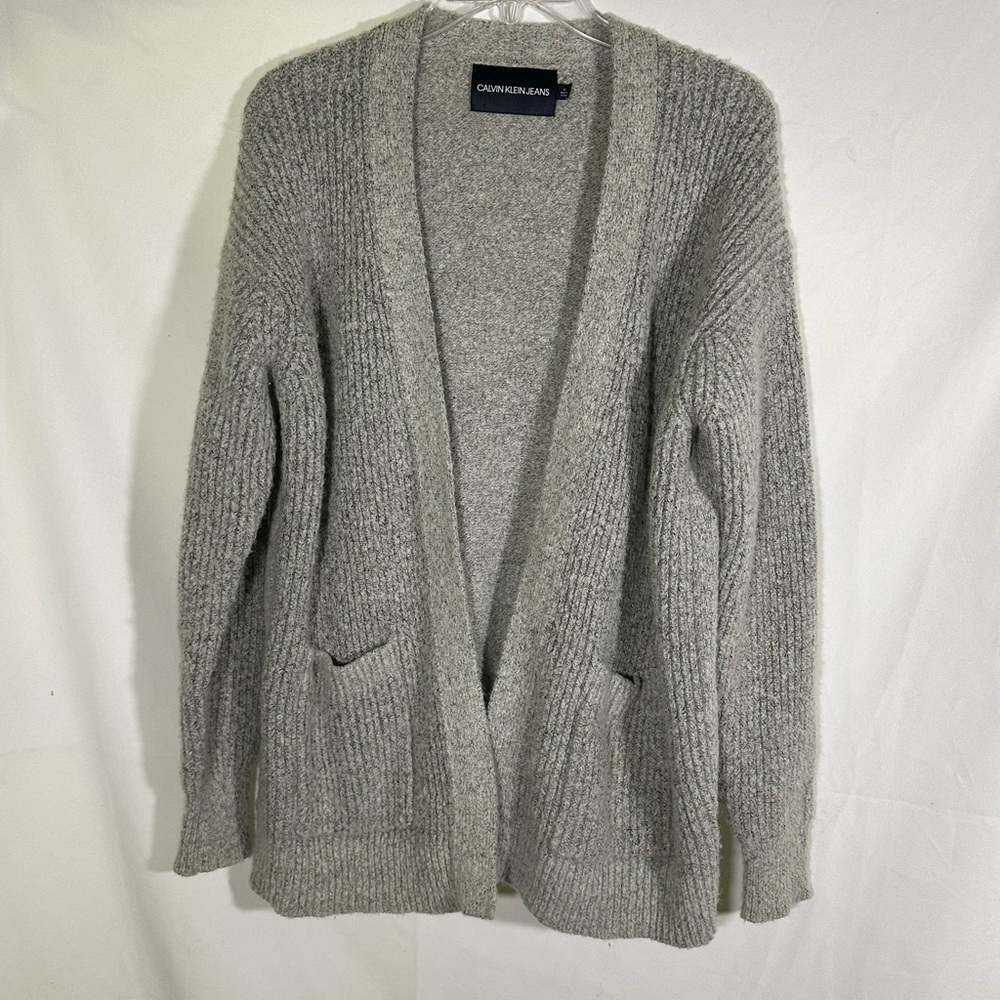 Calvin Klein Gray Marled Open Front Cardigan Sweater with pockets Women's Medium